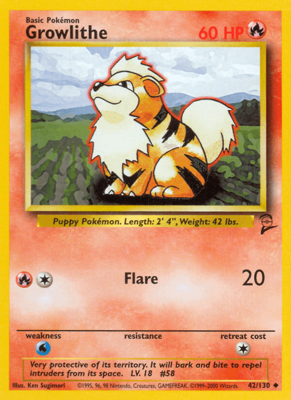 Growlithe — Base Set 2 Pokémon TCG card by Ken Sugimori