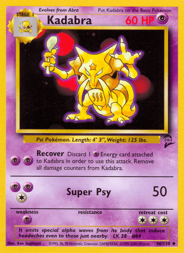 Kadabra — Base Set 2 Pokémon TCG card by Ken Sugimori