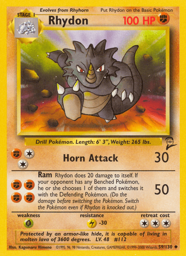 Rhydon — Base Set 2 Pokémon TCG card by Kagemaru Himeno