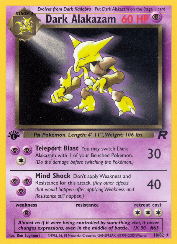 Dark Alakazam (18) — Team Rocket Pokémon TCG card by Ken Sugimori