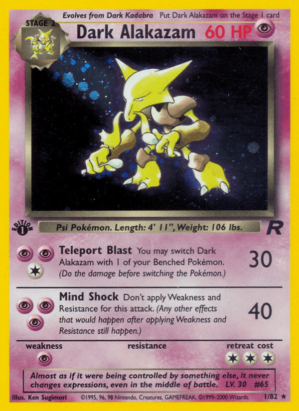 Dark Alakazam (1) — Team Rocket Pokémon TCG card by Ken Sugimori