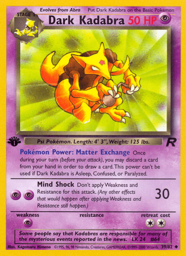 Dark Kadabra — Team Rocket Pokémon TCG card by Kagemaru Himeno