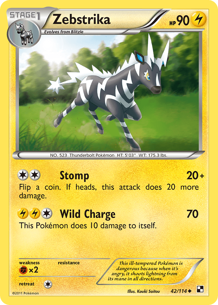 Zebstrika (42) — Black and White Pokémon TCG card by Kouki Saitou