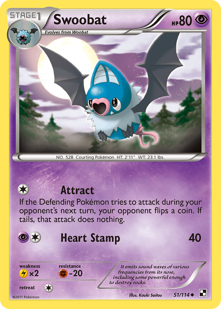 Swoobat — Black and White Pokémon TCG card by Kouki Saitou