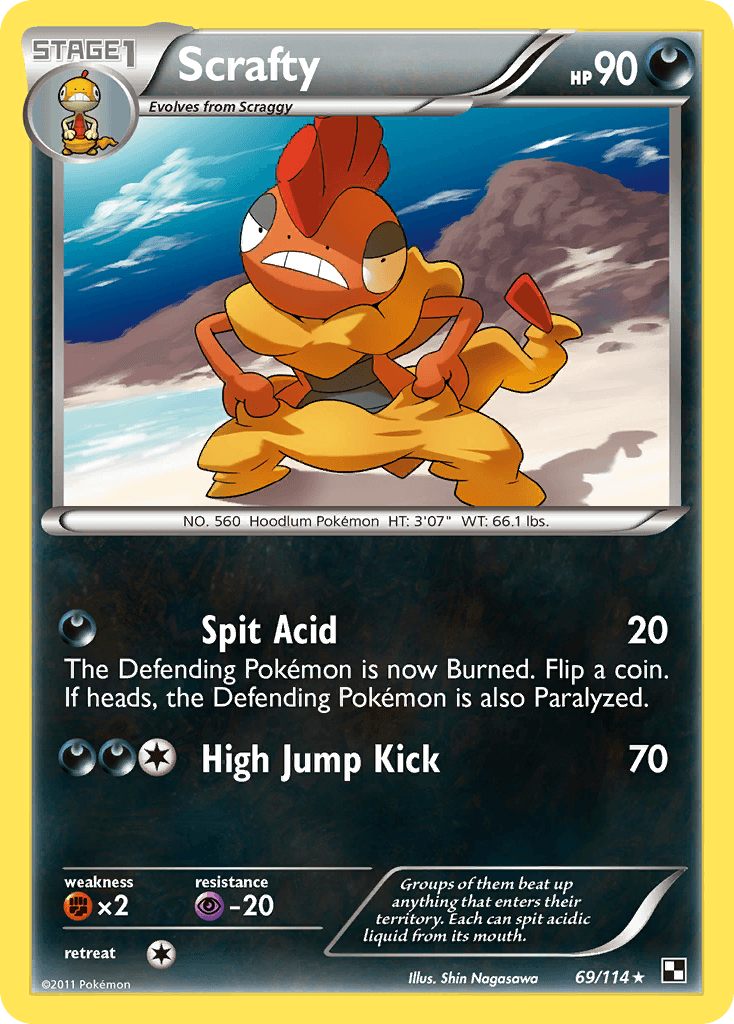 Scrafty — Black and White Pokémon TCG card by Shin Nagasawa