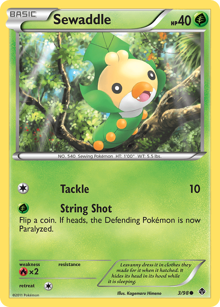 Sewaddle (3) — Emerging Powers Pokémon TCG card by Kagemaru Himeno