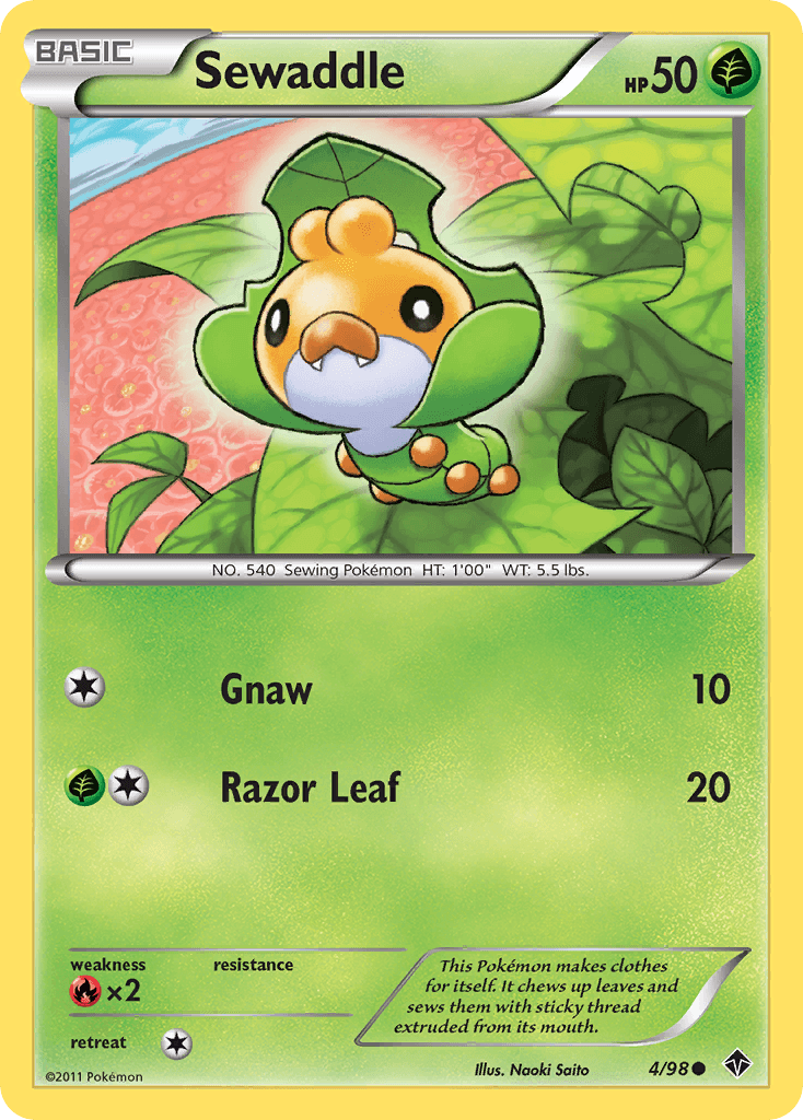 Sewaddle (4) — Emerging Powers Pokémon TCG card by Naoki Saito