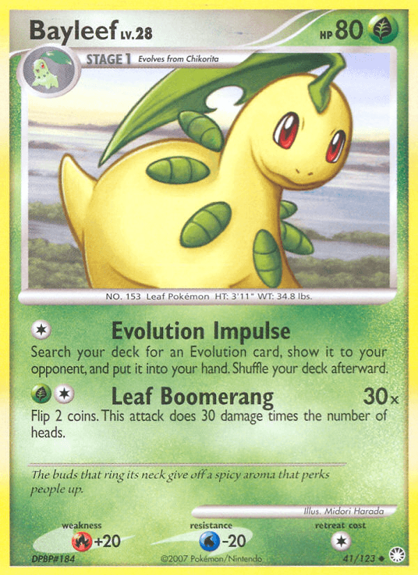 Bayleef — Mysterious Treasures Pokémon TCG card by Midori Harada