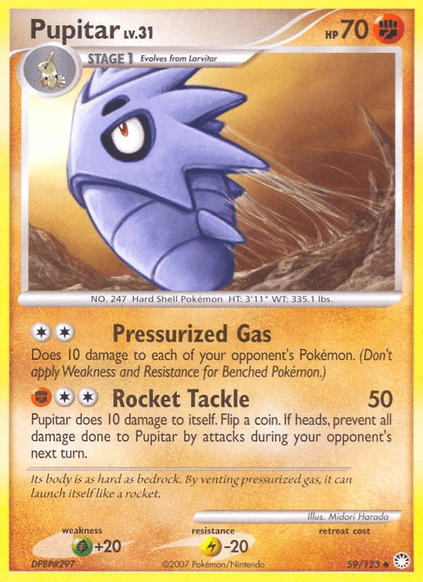 Pupitar — Mysterious Treasures Pokémon TCG card by Midori Harada
