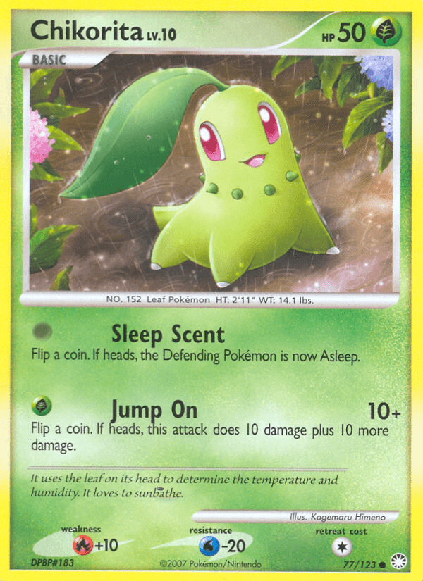 Chikorita — Mysterious Treasures Pokémon TCG card by Kagemaru Himeno