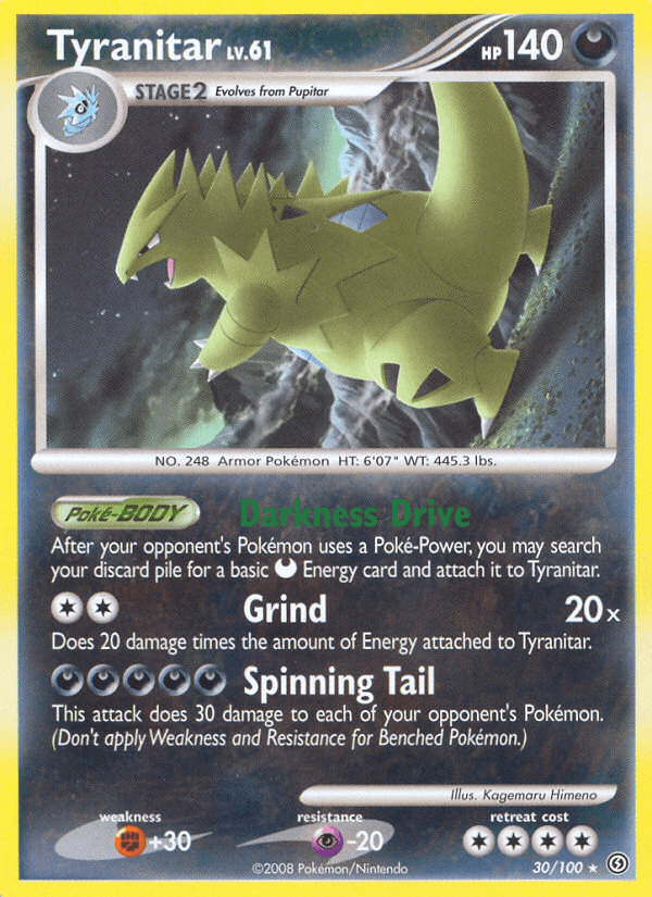 Tyranitar — Stormfront Pokémon TCG card by Kagemaru Himeno