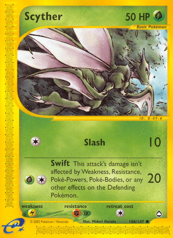 Scyther (106) — Aquapolis Pokémon TCG card by Midori Harada
