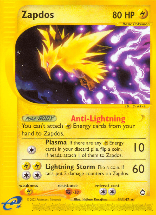 Zapdos — Aquapolis Pokémon TCG card by Hajime Kusajima