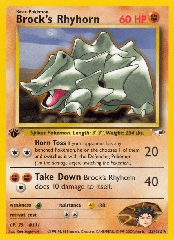 Brock's Rhyhorn (22) — Gym Heroes Pokémon TCG card by Ken Sugimori