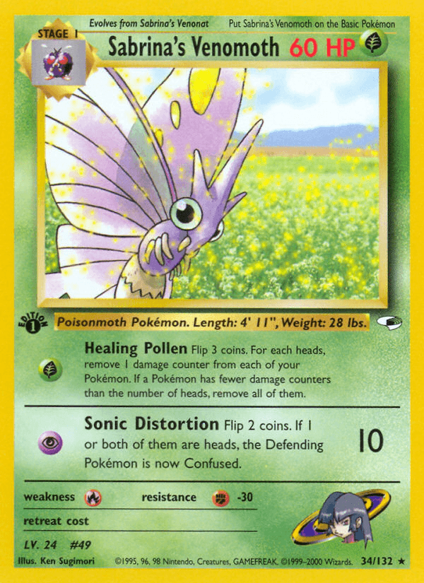 Sabrina's Venomoth — Gym Heroes Pokémon TCG card by Ken Sugimori