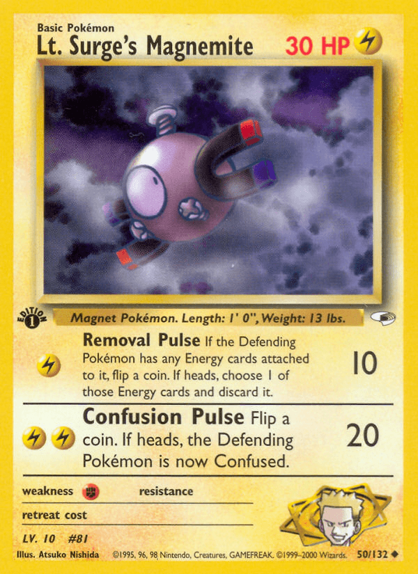 Lt. Surge's Magnemite (50) — Gym Heroes Pokémon TCG card by Atsuko Nishida
