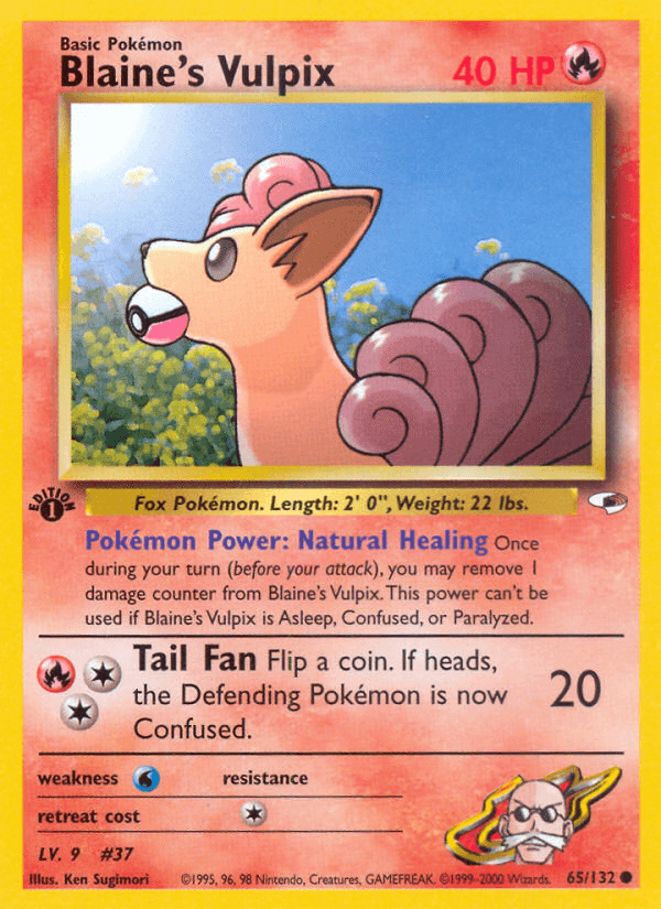 Blaine's Vulpix — Gym Heroes Pokémon TCG card by Ken Sugimori