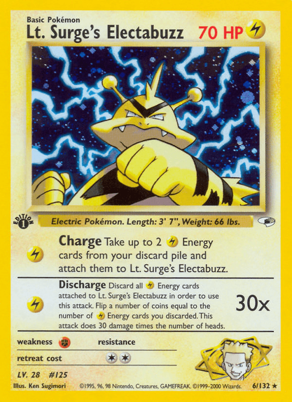 Lt. Surge's Electabuzz (6) — Gym Heroes Pokémon TCG card by Ken Sugimori