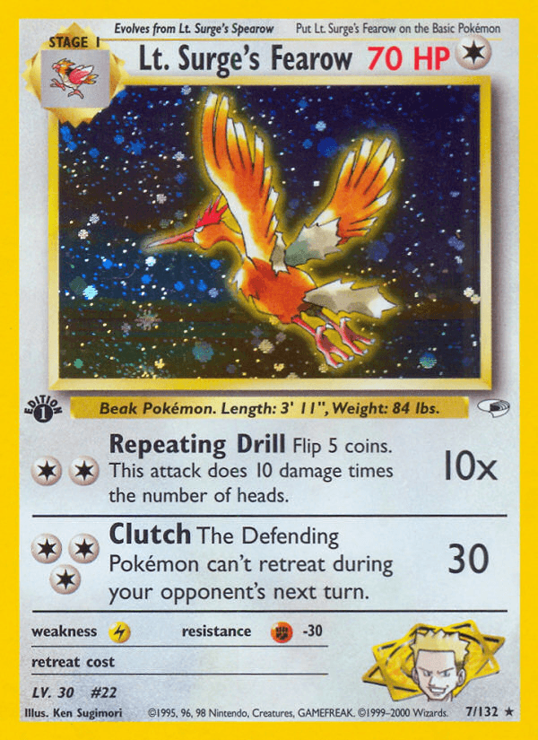 Lt. Surge's Fearow — Gym Heroes Pokémon TCG card by Ken Sugimori