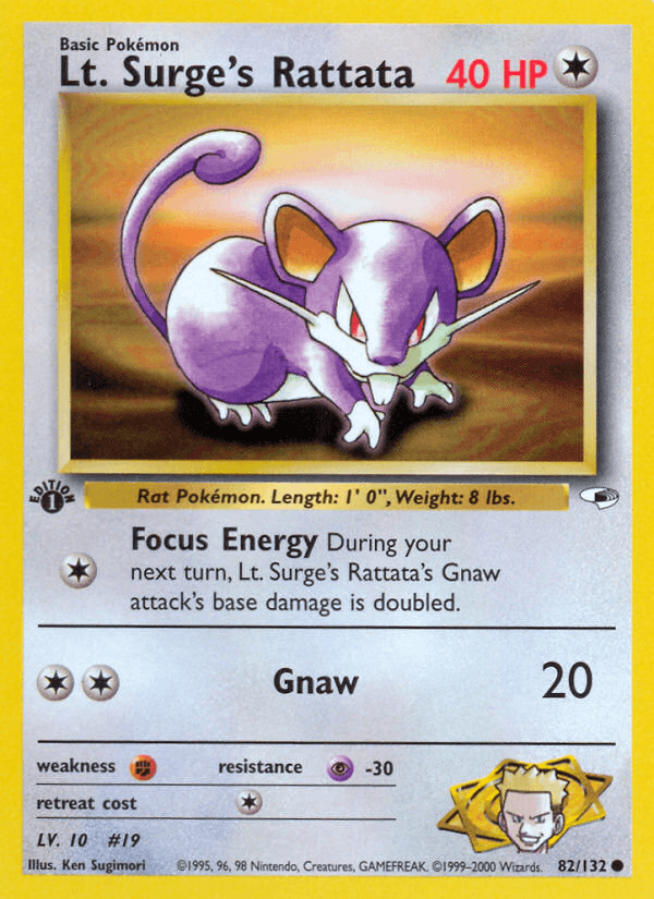 Lt. Surge's Rattata — Gym Heroes Pokémon TCG card by Ken Sugimori