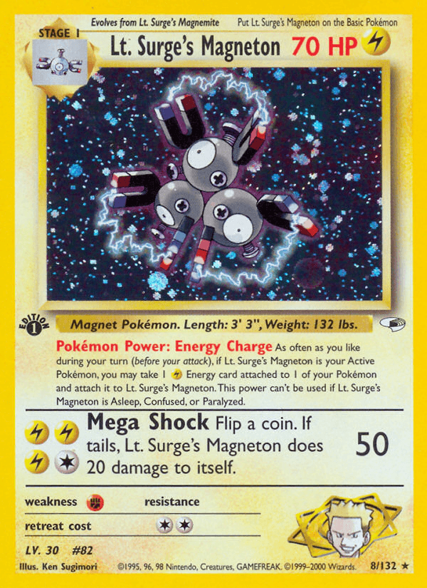 Lt. Surge's Magneton — Gym Heroes Pokémon TCG card by Ken Sugimori