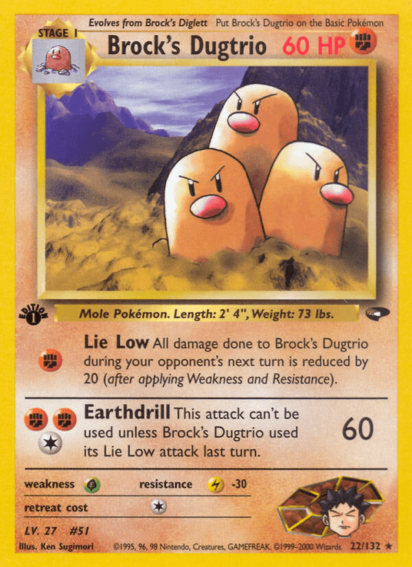 Brock's Dugtrio — Gym Challenge Pokémon TCG card by Ken Sugimori
