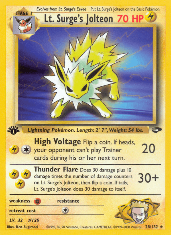 Lt. Surge's Jolteon — Gym Challenge Pokémon TCG card by Ken Sugimori