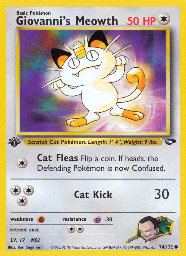 Giovanni's Meowth (74) — Gym Challenge Pokémon TCG card by Ken Sugimori