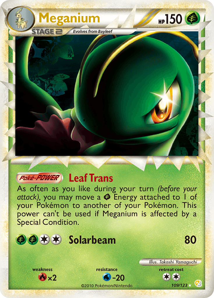 Meganium (Prime) — HeartGold SoulSilver Pokémon TCG card by Takashi Yamaguchi