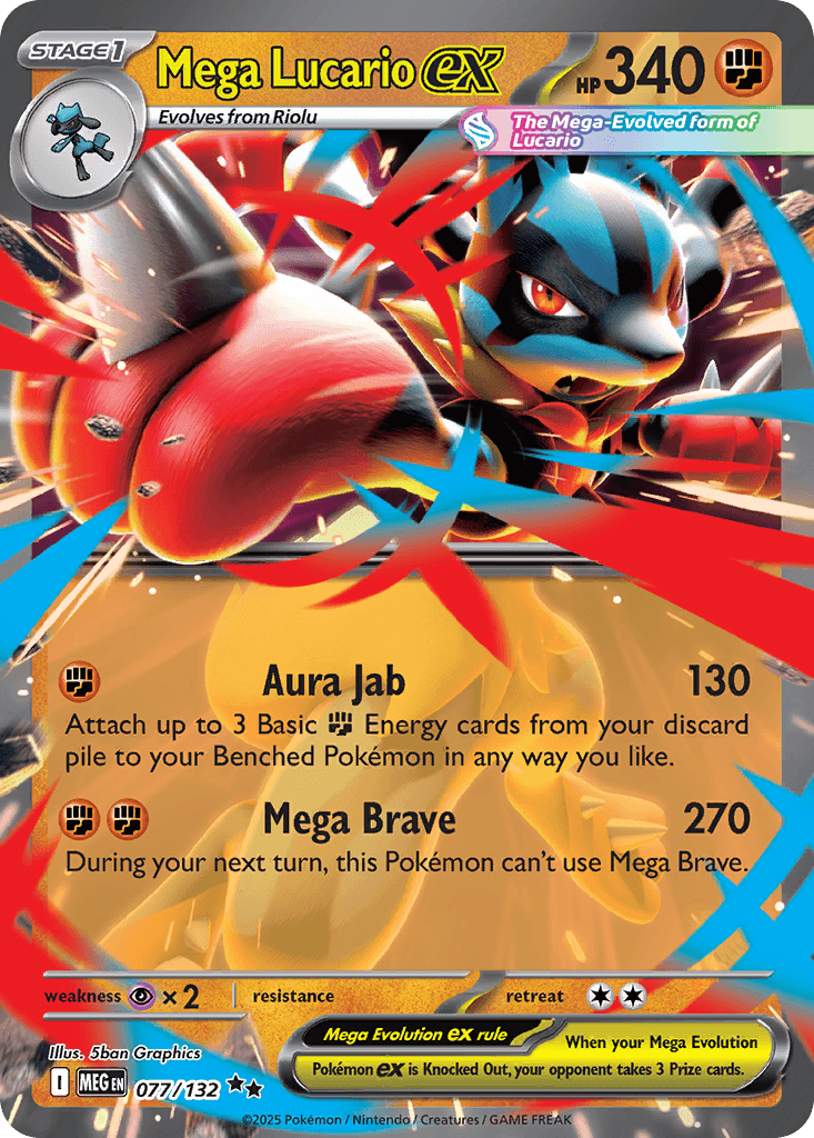 Mega Lucario ex - 077/132 — Prize Pack Series Cards Pokémon TCG card by Shan Graphics