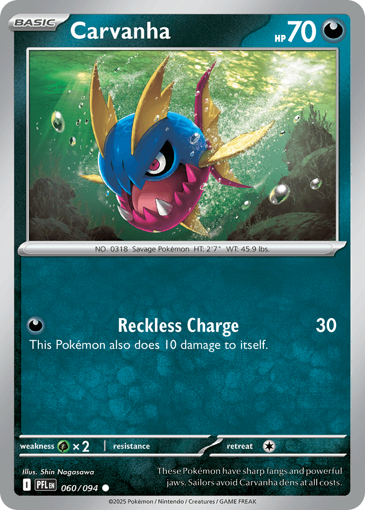 Carvanha — ME02: Phantasmal Flames Pokémon TCG card by Shin Nagasawa
