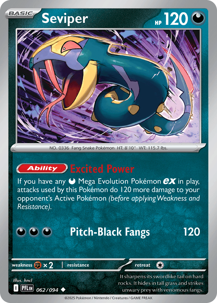 Seviper — ME02: Phantasmal Flames Pokémon TCG card by hncl