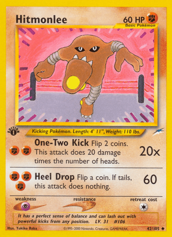 Hitmonlee — Neo Destiny Pokémon TCG card by Yukiko Baba