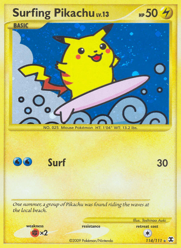 Surfing Pikachu — Rising Rivals Pokémon TCG card by Toshinao Aoki