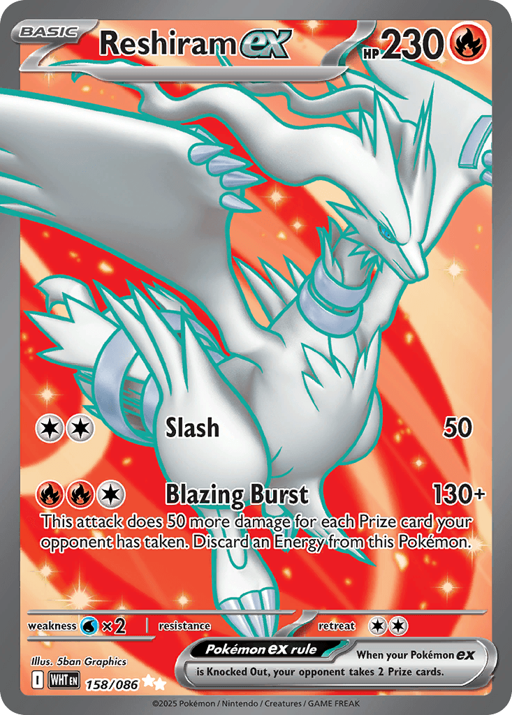Reshiram ex - 158/086 — SV: White Flare Pokémon TCG card by 5ban Graphics