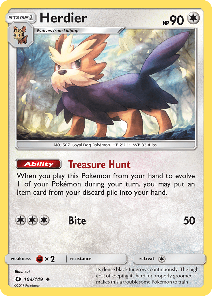 Herdier — SM Base Set Pokémon TCG card by sui