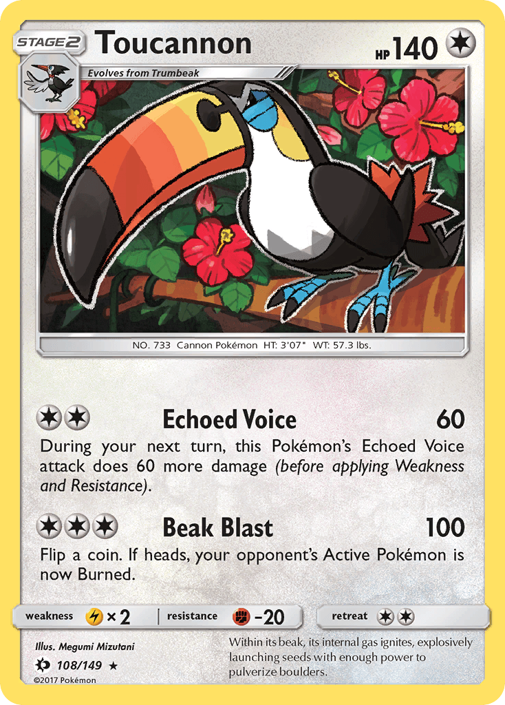 Toucannon — SM Base Set Pokémon TCG card by Megumi Mizutani