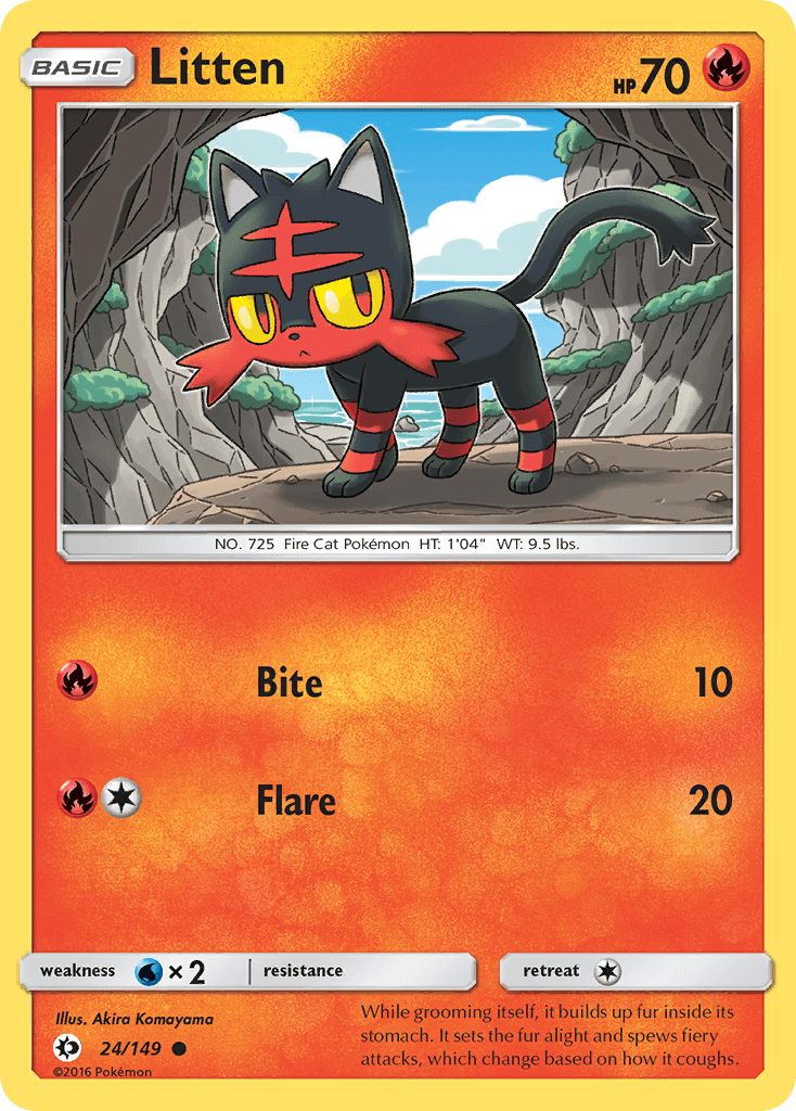 Litten — SM Base Set Pokémon TCG card by Akira Komayama