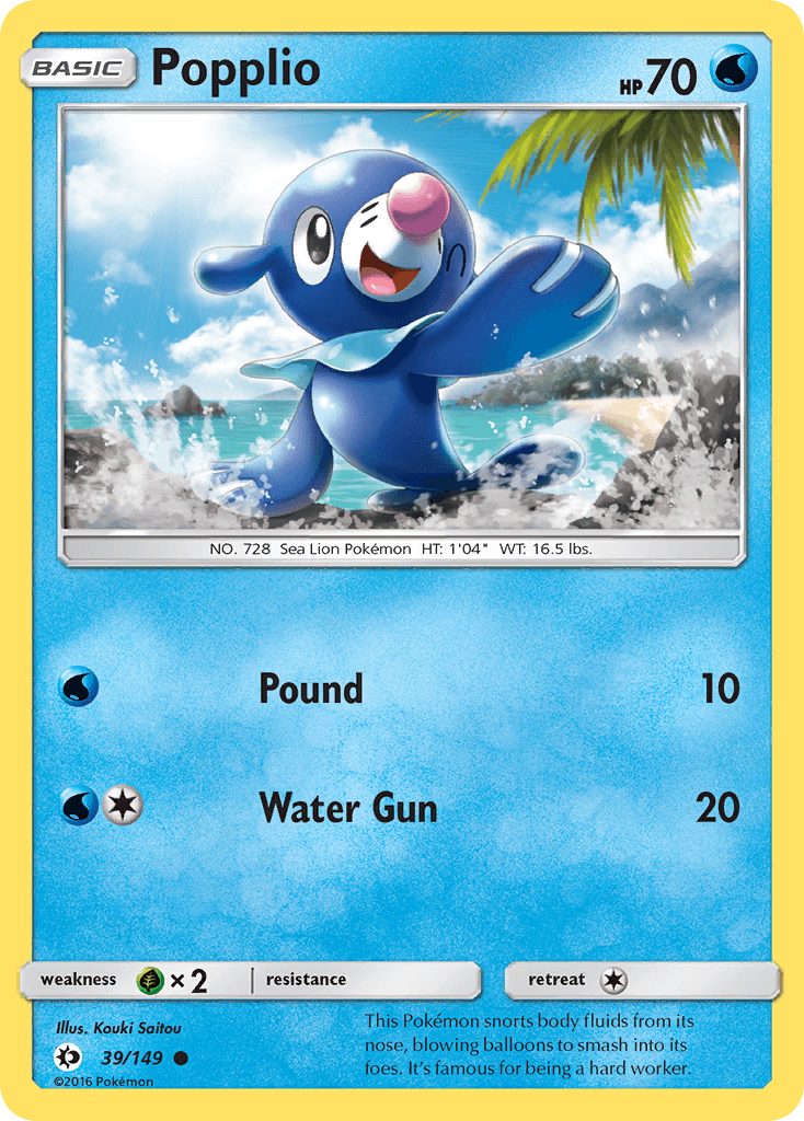 Popplio — SM Base Set Pokémon TCG card by Kouki Saitou