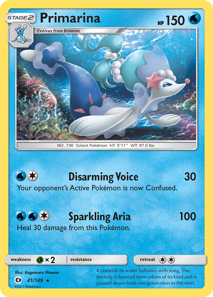 Primarina — SM Base Set Pokémon TCG card by Kagemaru Himeno