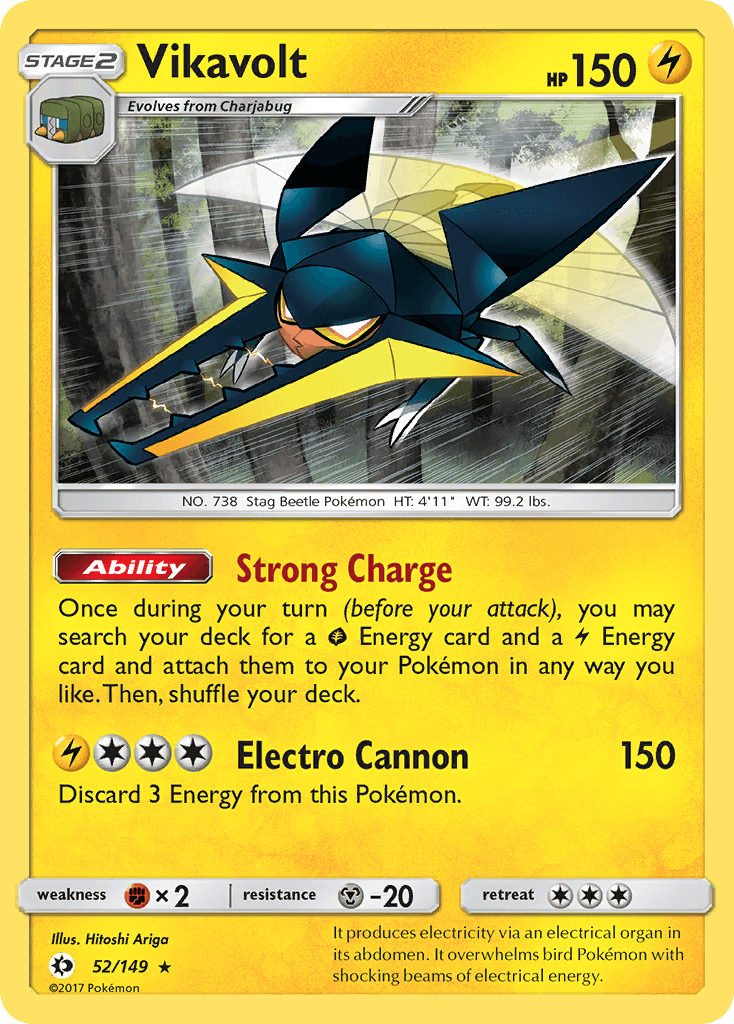 Vikavolt — SM Base Set Pokémon TCG card by Hitoshi Ariga
