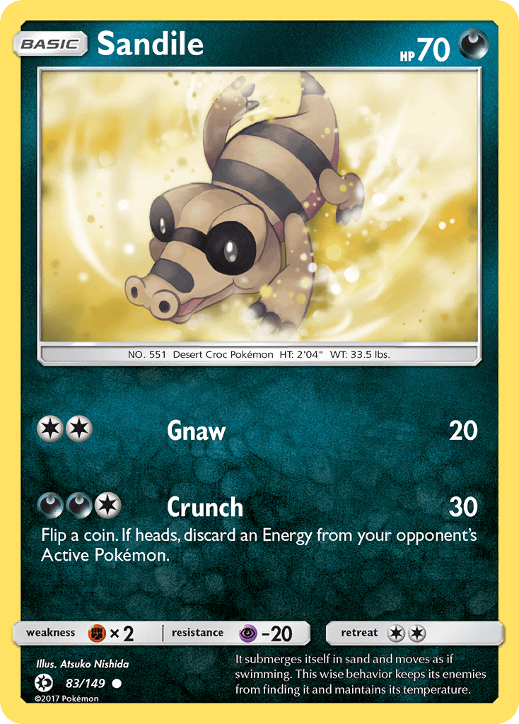 Sandile — SM Base Set Pokémon TCG card by Atsuko Nishida