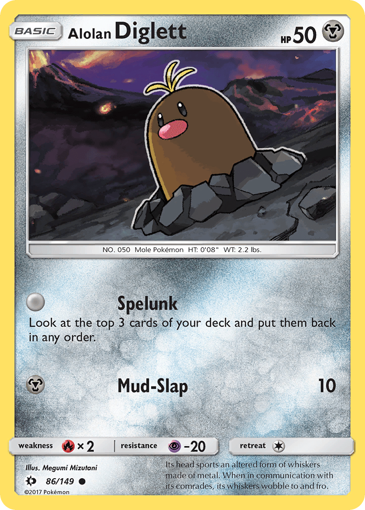 Alolan Diglett — SM Base Set Pokémon TCG card by Megumi Mizutani