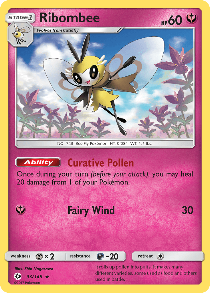 Ribombee — SM Base Set Pokémon TCG card by Shin Nagasawa
