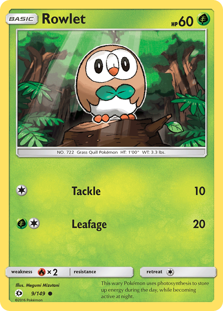 Rowlet — SM Base Set Pokémon TCG card by Megumi Mizutani