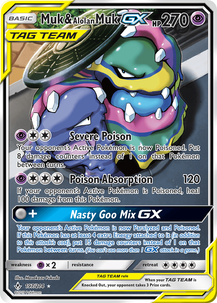 Muk & Alolan Muk-GX — SM - Unbroken Bonds Pokémon TCG card by Masakazu Fukuda