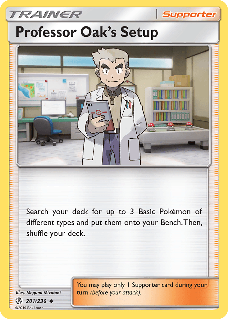 Professor Oak's Setup — SM - Cosmic Eclipse Pokémon TCG card by Megumi Mizutani
