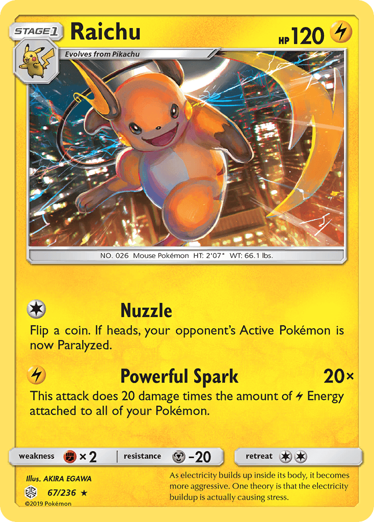 Raichu — SM - Cosmic Eclipse Pokémon TCG card by AKIRA EGAWA