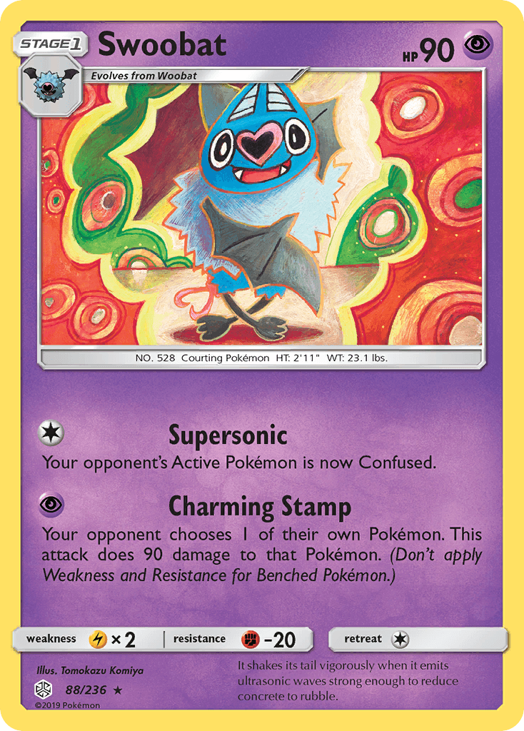 Swoobat — SM - Cosmic Eclipse Pokémon TCG card by Tomokazu Komiya