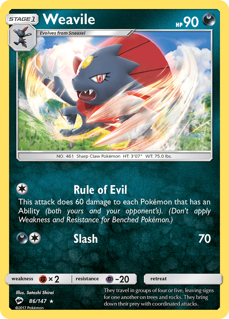 Weavile — SM - Burning Shadows Pokémon TCG card by Satoshi Shirai